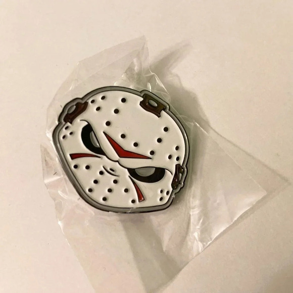 Jason Voorhees Mask Friday the 13th Enamel Metal Pin Double Rubber Backing - Picture 8 of 9